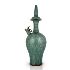 1511 A Long-Quan celadon  carved-lotus long neck water jar